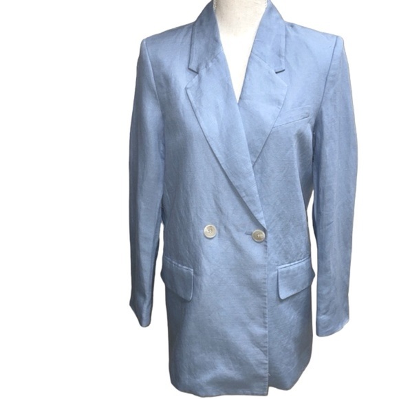NWT H&M Light Blue Linen Belted Blazer Jacket Oversized Lined Size XSmall - Picture 16 of 16
